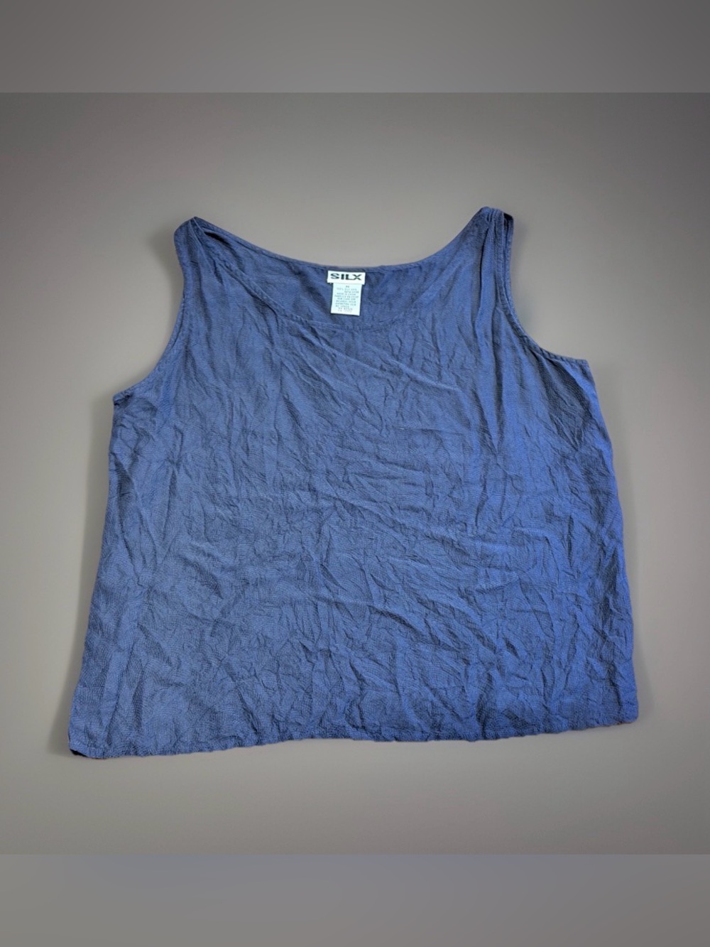 SILX Crinkle Textured Navy Sleeveless Tank Top Blouse Minimalist Size L